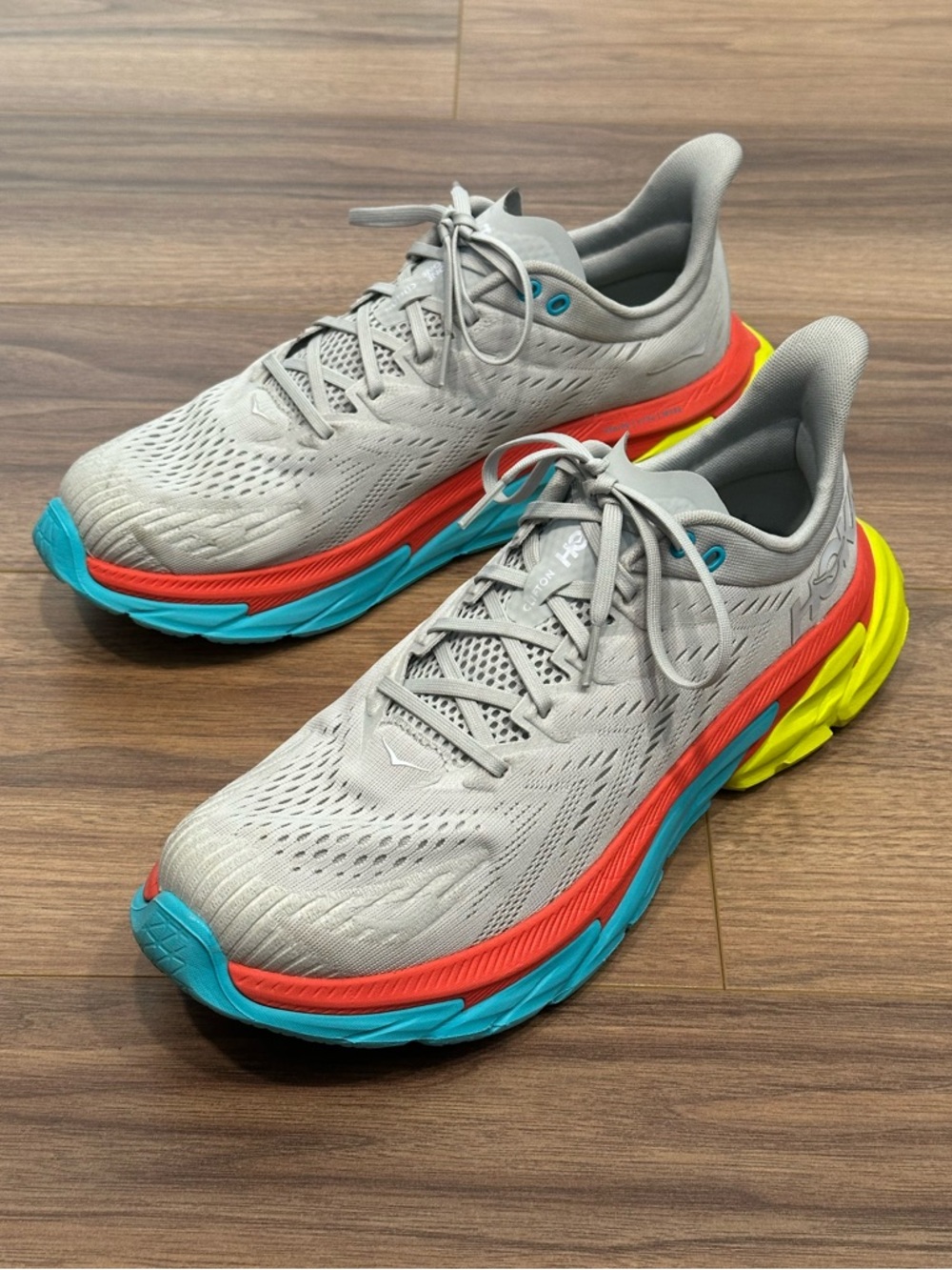 Hoka One One Clifton Edge Running Shoe in Lunar Rock/White Size Mens 11.5